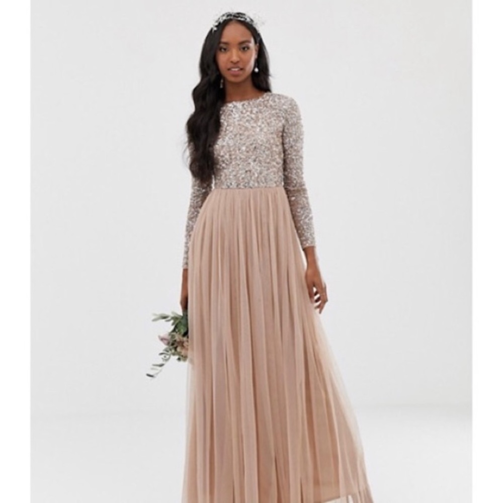 Maya deluxe tall blush beaded dress